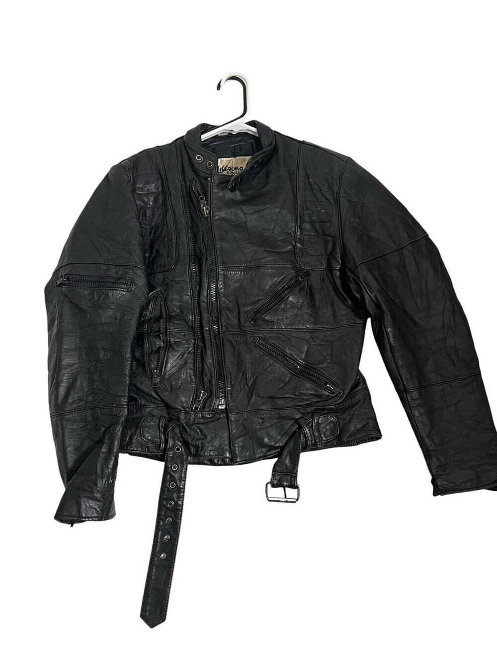 Vintage Wilsons Suede & Leather Motorcycle Jacket Mens 38 Black Belted 90s Biker